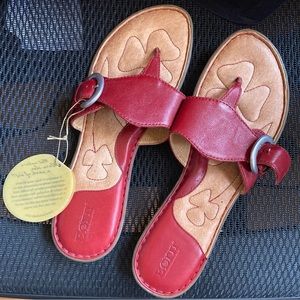Börn sandals red leather adjustable strap buckle women size 11
